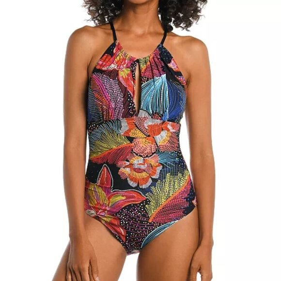 La Blanca Women's Sunlit Soirée High-Neck Keyhole One-Piece Swimsuit Size 18W - Picture 1 of 7